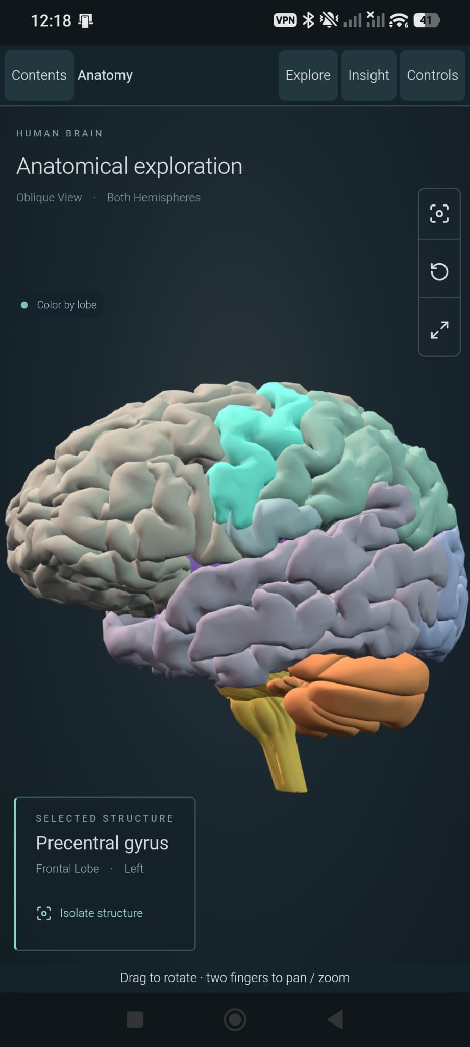 Interactive 3D Anatomy — NeuroAnatomy Android screen